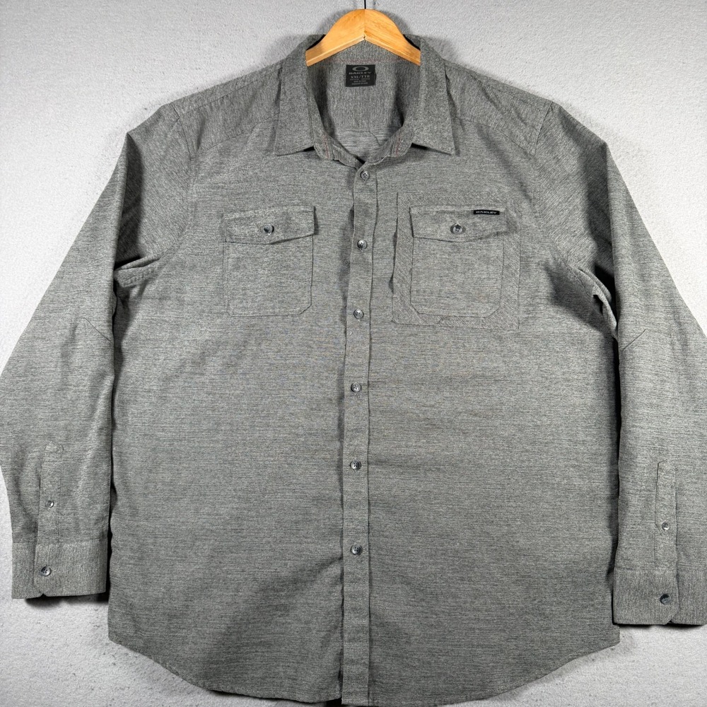 Oakley Mens XXL Gray Long Sleeve Button Down Shirt‎ Pockets 401712 FA15 Heather